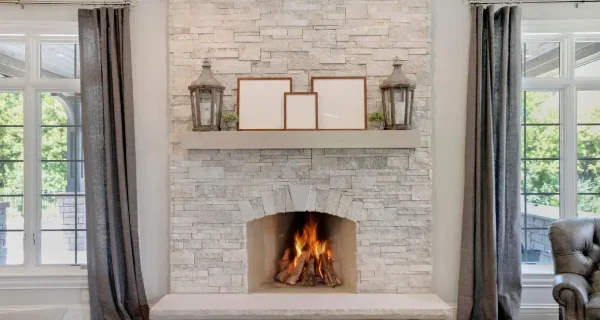 stone wall fireplace